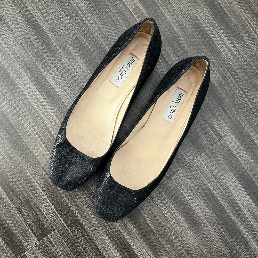 Jimmy Choo Square Toe Woven Shimmer Ballet Flats